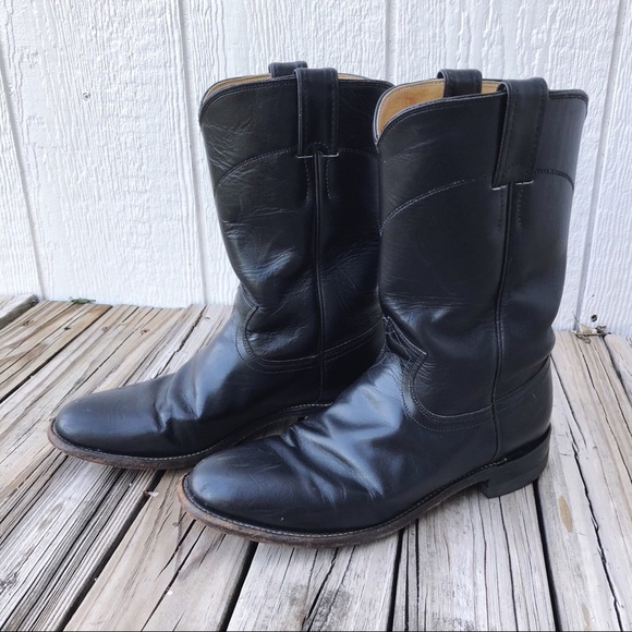 Justin Boots Shoes - Justin Roper Black Boots Size 8